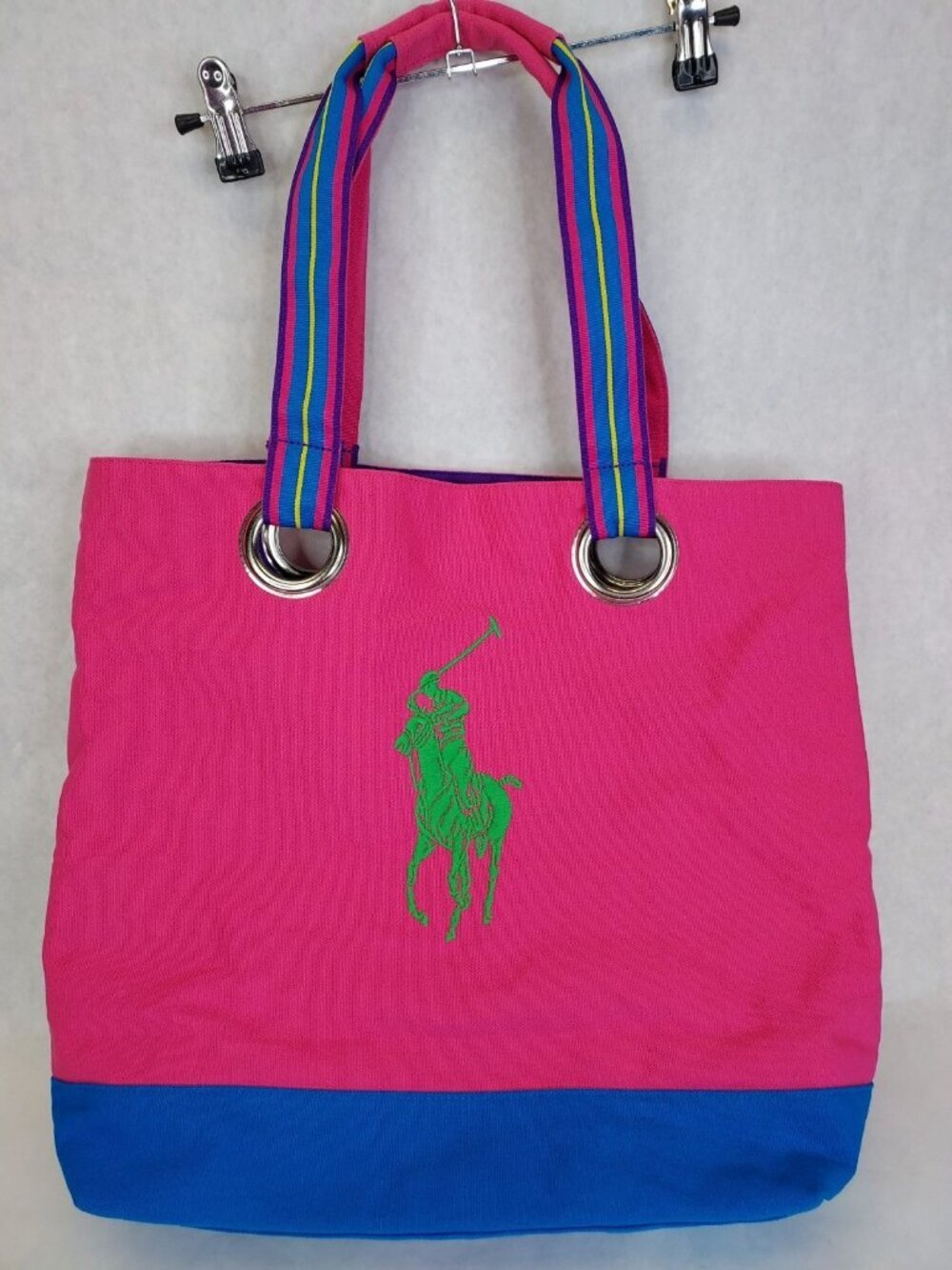 Ralph Lauren Fragrance Tote Bag Canvas Large Green Pony Logo Pink Y2K Preppy